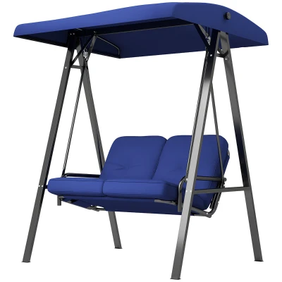Outsunny 2-Seater Outdoor Porch Swing with Adjustable Canopy, Patio Swing Chair for Garden, Poolside, Backyard, Dark Blue