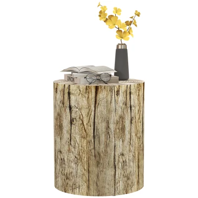 HOMCOM 17" Tall Tree Stump End Table, Concrete Sofa Side Table for Indoor and Outdoor Use, Garden Stool, Natural