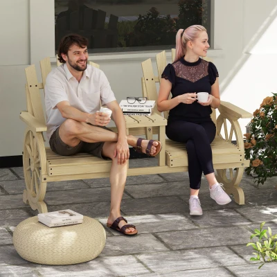 Outsunny 2-Seat Wooden Garden Bench with Table & Umbrella Hole
