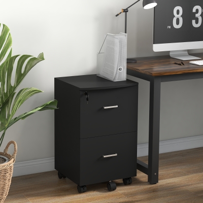 Vinsetto 2 Drawer File Cabinet with Lock, Small Rolling Filing Cabinet for A4, Letter-Size Documents, Printer Stand for Home Office, 17" x 17.75" x 28.25", Black