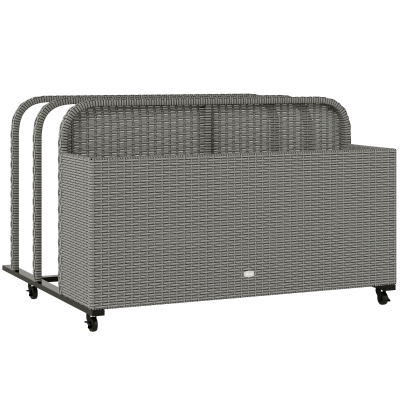 Outsunny PE Rattan Pool Storage Organizer with Wheels, Gray