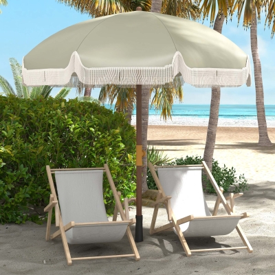 Outsunny 6.2' Beach Umbrella for Travel, Vent, Ruffles, Carry Bag, Portable Outdoor Umbrella for Garden, Light Green