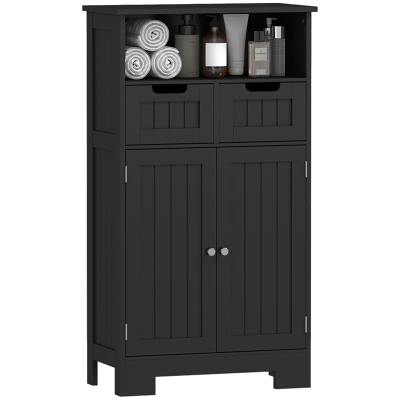 kleankin Freestanding Bathroom Cabinet with Adjustable Shelf and Drawers, Small Cabinet for Bathroom, Living Room, Black