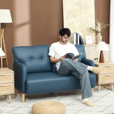 HOMCOM 58" 2 Seat Sofa, Modern Love Seats Furniture, Upholstered 2 Seater Couch, Solid Wood Frame, Navy Blue