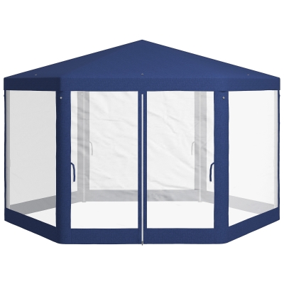 Outsunny Hexagon Party Tent, Patio Gazebo with Netting Mesh, Blue