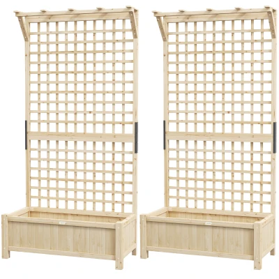 Outsunny Wood Planter with Trellis for Vine Climbing, Raised Garden Bed, Privacy Screen for Backyard, Patio, Deck, Natural Wood