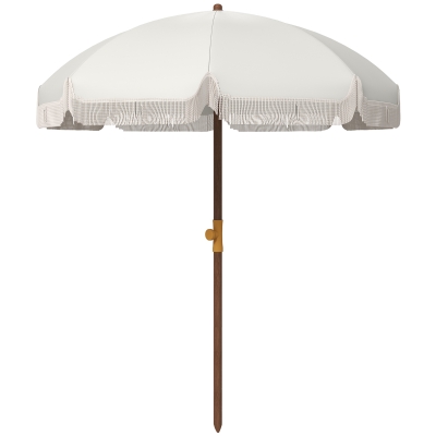 Outsunny 6.2' Beach Umbrella for Travel, Vent, Ruffles, Carry Bag, Portable Outdoor Umbrella for Garden, Cream White