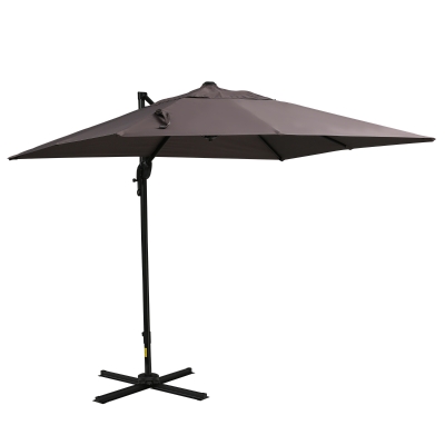 Outsunny 8'x8' Square Patio Hanging Offset Umbrella, Outdoor Cantilever Parasol w/ Cross Base, Light Brown