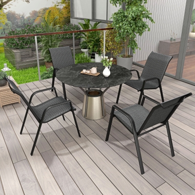 Outsunny Four-Piece Stacking Rattan Outdoor Dining Chairs Set - Grey