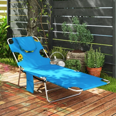 Outsunny Folding Outdoor Chaise Lounge Chair, Adjustable, Light Blue