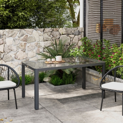 Outsunny 59" x 35" Aluminium Outdoor Dining Table for 6, with Glass Tabletop, Grey