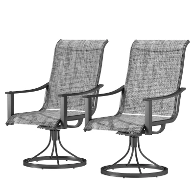 Outsunny 2 Pieces Rocking Swivel Patio Chairs, Mesh Outdoor Swivel Dining Chairs with High Back and Curved Armrests, Mixed Grey