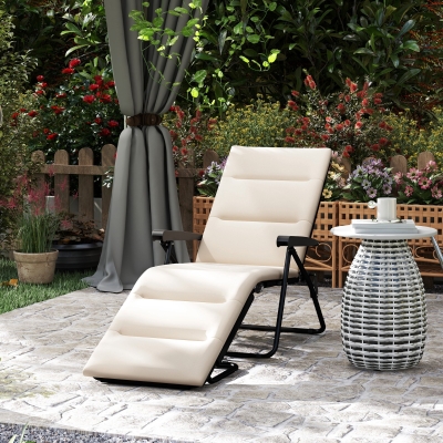Outsunny Foldable Lounge Chair, Reclining Patio Sun Lounger with 6-Position Adjustable Back, Beige