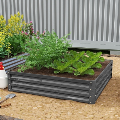 Outsunny 4' x 4' x 1' Raised Garden Bed Galvanized Steel Planter Box for Vegetables, Flowers, Herbs, Light Grey