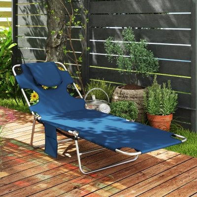 Outsunny Folding Outdoor Chaise Lounge Chair, Adjustable, Dark Blue