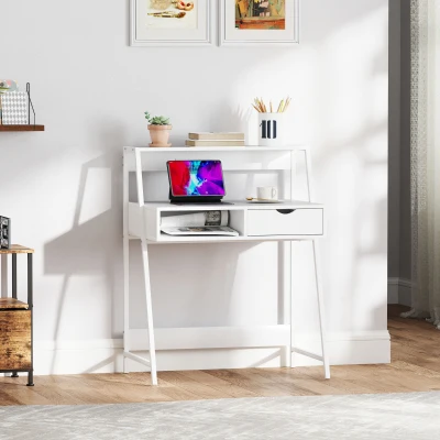 HOMCOM Home Office Computer Desk with Drawer & Shelves, White