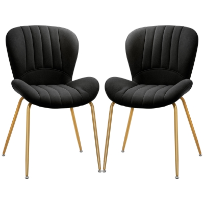 HOMCOM Dining Chairs Set of 2, Modern Accent Chair with Cushioned Backrest, Upholstery for Living Room, Black