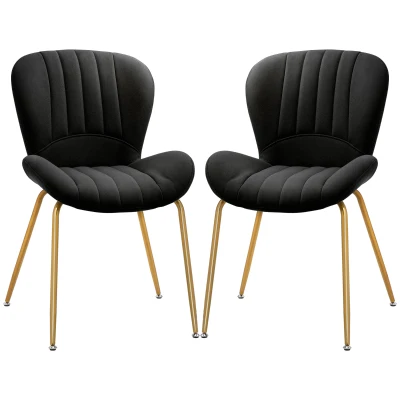 HOMCOM Dining Chairs Set of 2, Modern Accent Chair with Cushioned Backrest, Upholstery for Living Room, Black