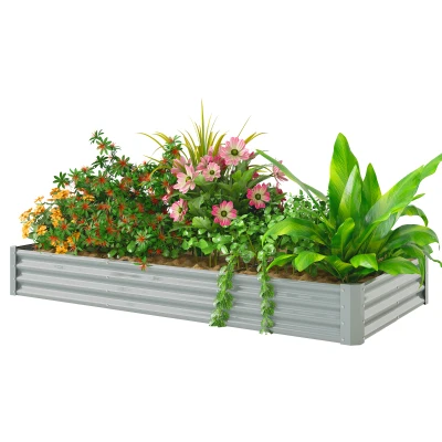 Outsunny 8 x 4 x 1ft Galvanized Raised Garden Bed, Reinforced Outdoor Planter Box with Open Bottom, Silver