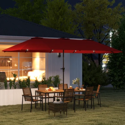 Outsunny 13ft Patio Umbrella with Solar Lights, Crank, Wine Red