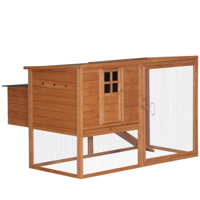PawHut 66" Wooden Chicken Coop with Outdoor Run & Nesting Box