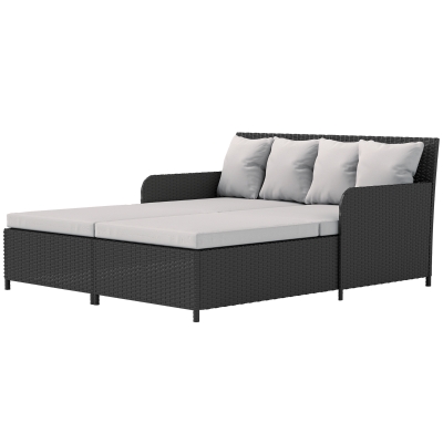 Outsunny Rattan Outdoor Daybed, Sunbed Loveseat with Soft Cushions, 4 Pillows, Curved Backrest & Armrest, Light Grey