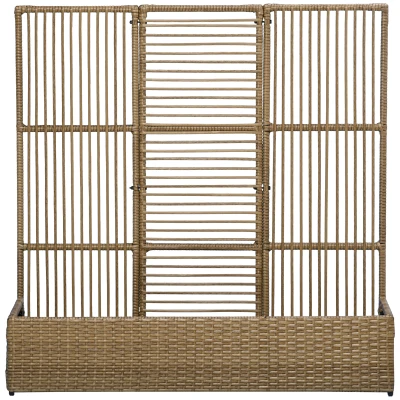 Outsunny Raised Garden Bed with Lattice Trellis, Rattan Outdoor Planter with Storage for Garden, Patio, Balcony, Sand Brown