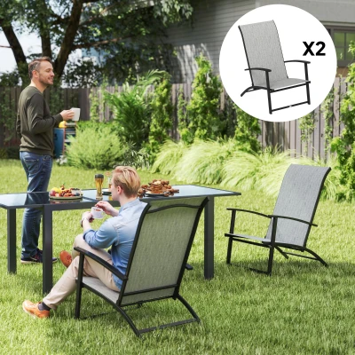 Outsunny Set of 2 Folding Outdoor Dining Chairs with High Back, Gray