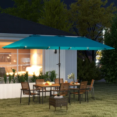 Outsunny 13ft Double-Sided Patio Umbrella with Solar Lights, Blue