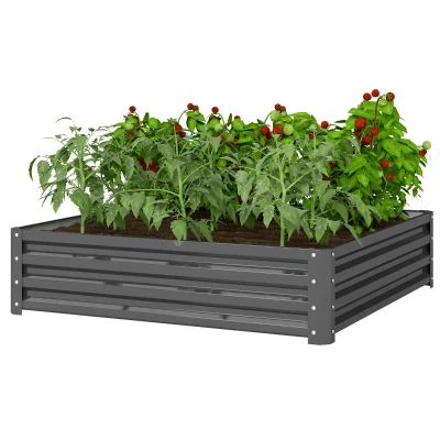Outsunny 4' x 4' x 1' Raised Garden Bed Galvanized Steel Planter Box for Vegetables, Flowers, Herbs, Light Grey