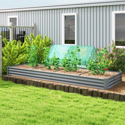Outsunny 12 x 4 x 1ft Galvanized Raised Garden Bed, Reinforced Outdoor Planter Box with Open Bottom, Silver