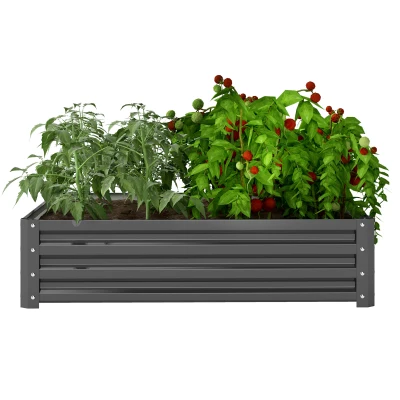 Outsunny 4' x 4' x 1' Raised Garden Bed Galvanized Steel Planter Box for Vegetables, Flowers, Herbs, Light Grey