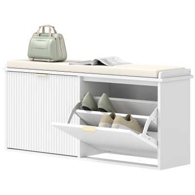 HOMCOM Shoe Storage Bench with Cushion and Flip-Drawer, White