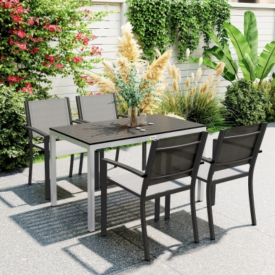 Outsunny Outdoor Dining Table for 4-6 with Easy Maintenance Slatted Top, Rust-Resistant Aluminium Frame, Black