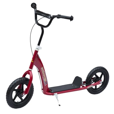 HOMCOM Kick Scooter for Kids 5-12 Years Old with Adjustable Height Handlebar, Non-slip Footplate, Big Wheels, Rear Brake, Red(m-12)