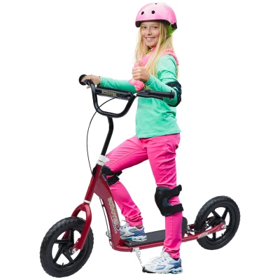 HOMCOM Kick Scooter for Kids 5-12 Years Old with Adjustable Height Handlebar, Non-slip Footplate, Big Wheels, Rear Brake, Red(m-11)