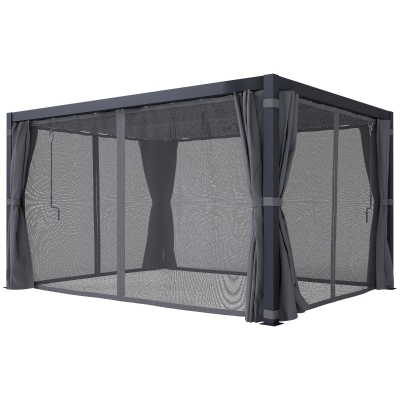 Outsunny 10' x 13' Outdoor Pergola w/ Retractable Canopy & Curtains, Gray