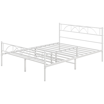 HOMCOM Metal Full Platform Bed Frame with Headboard, Steel Slat Support, Underbed Storage, No Box Spring Needed, Easy Assembly