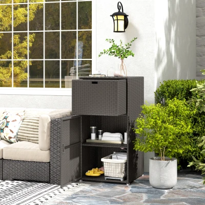 Outsunny Outdoor Towel Rack with Drawer & Cabinet, Dark Brown