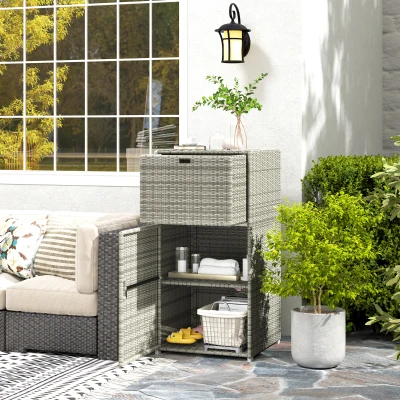 Outsunny Outdoor Towel Rack with Drawer & Cabinet, Gray
