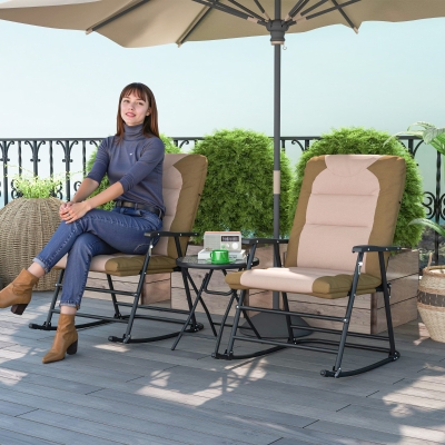 Outsunny 3-Piece Outdoor Foldable Rocking Chair Set, Light Brown