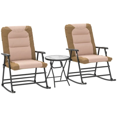 Outsunny 3-Piece Outdoor Foldable Rocking Chair Set, Light Brown