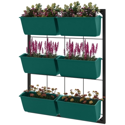 Outsunny 3-Tier Wall Planter, 6 Pots, Indoor/Outdoor, Green