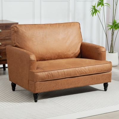 HOMCOM Modern Accent Chair, Microfiber Cloth Armchair with Turned Legs and Wide Seat, Comfy Chair for Living Room, Brown
