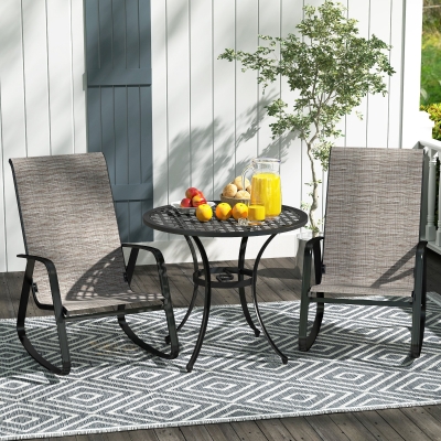 Outsunny Set of 2 Patio Rocking Chairs, Outdoor Rocking Chairs with High Backrest, Armrests for Backyard, Garden, Light Brown