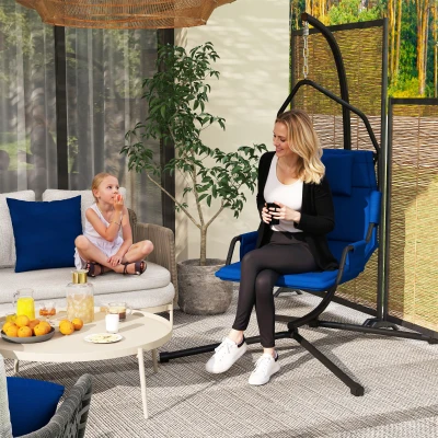 Outsunny Hammock Chair with Stand & Cushion, Indoor/Outdoor, Blue