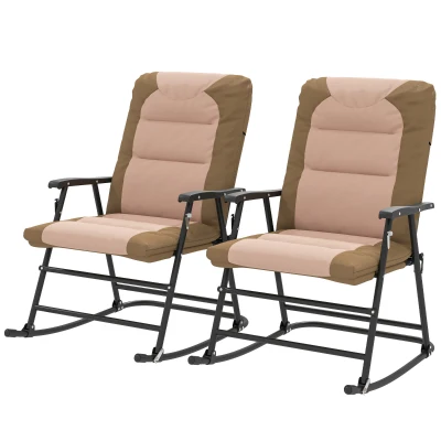 Outsunny Folding Rocking Chair Set of 2 Padded Rockers with Armrest, Light Brown