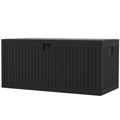 Outsunny 136 Gallon Deck Box, Fluted Outdoor Storage Box with Gas Struts, Waterproof Storage Container for Garden Tools, Black