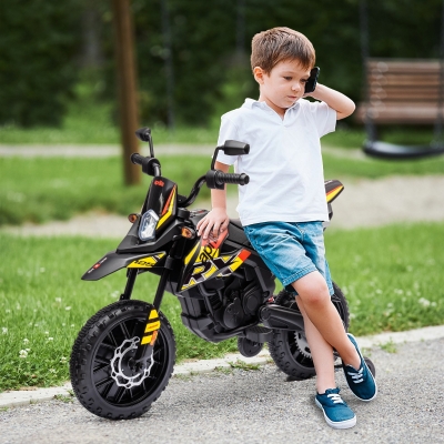 Qaba 12V Aprilia Licenced Kids Electric Motorcycle, Battery-Powered Dirt Bike with Training Wheels for Aged 3-8, Yellow