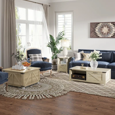 HOMCOM Farmhouse Side Table with Storage, Oak